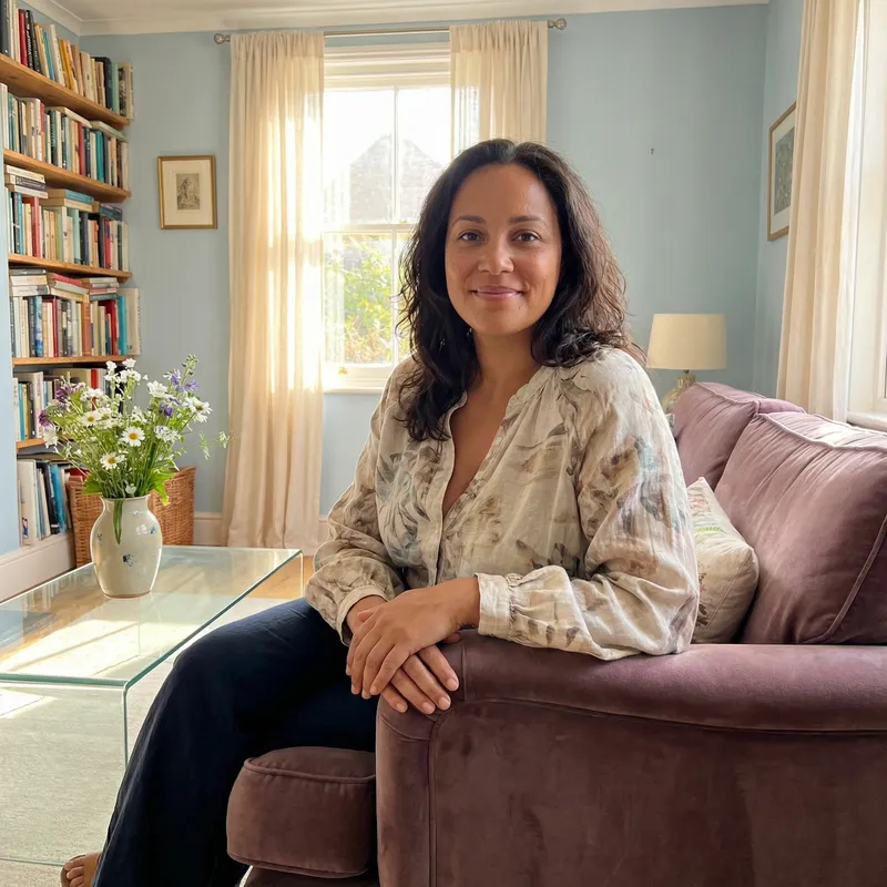 Stylish Woman in Pastel Blue Room