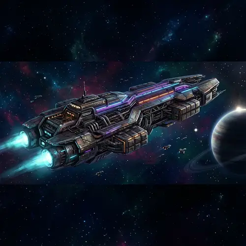 Grand Spaceship in Outer Space | Cyberpunk Style Digital Painting