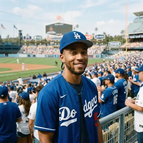 Stylish Black Man in Dodger Hat with Cornrow Braids
