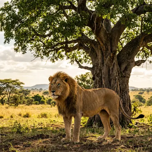 Majestic Lion with Emerald Green Eyes by Towering Tree