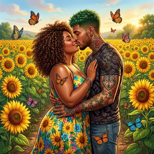 Vivid Illustration of Plus-Size Couple in Nature