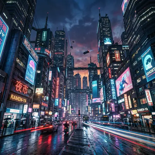 Futuristic Cyberpunk Cityscape at Dusk