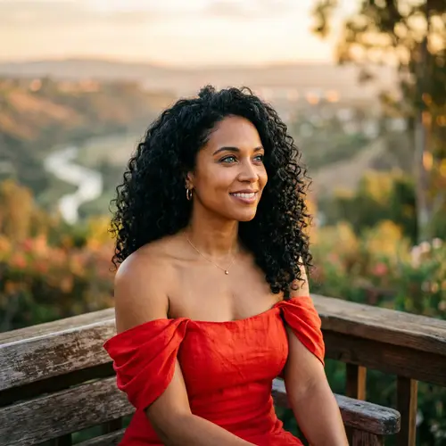 Elegant Woman in Red Dress | Wisdom & Confidence Portrait
