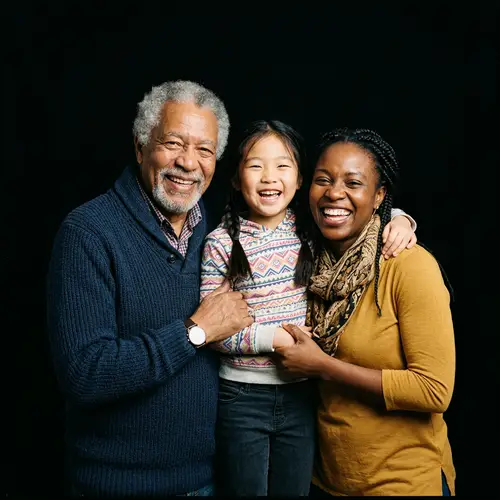 Multicultural Family Portrait Photo | Diverse Man, Asian Girl, African Woman