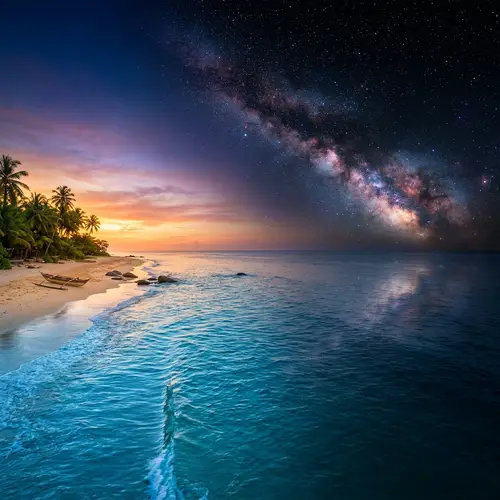 Vibrant Seascape and Celestial Stars Panorama