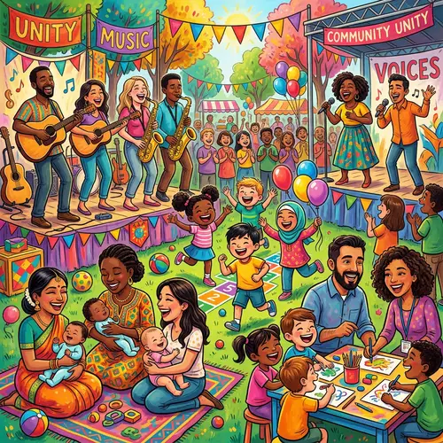 Diverse Group of People - Musicians, Mothers, Children, Teachers, Speakers