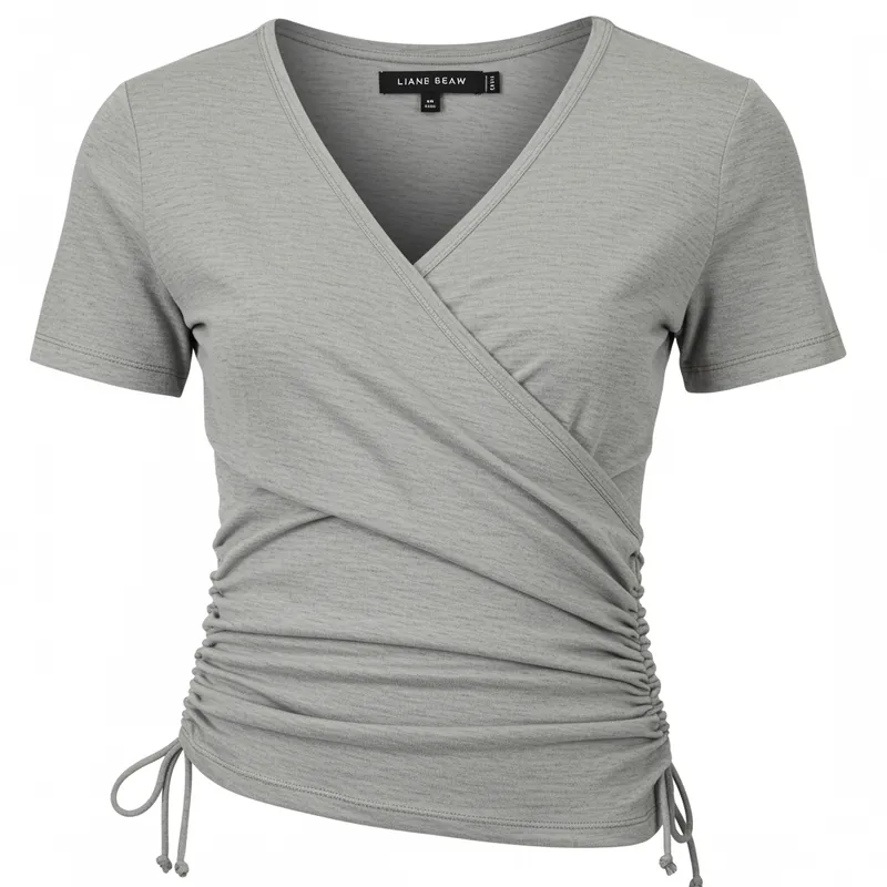 Crossover Top with Side Ruching and Fine Cord