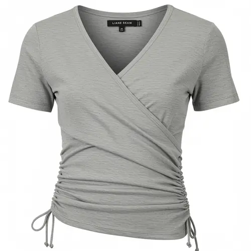 Crossover Top with Side Ruching and Fine Cord