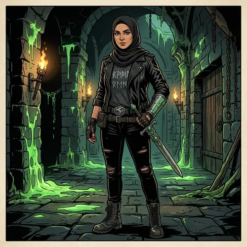 Indonesian Muslim Woman in Rock-Style Clothing | Dungeon Environment Art
