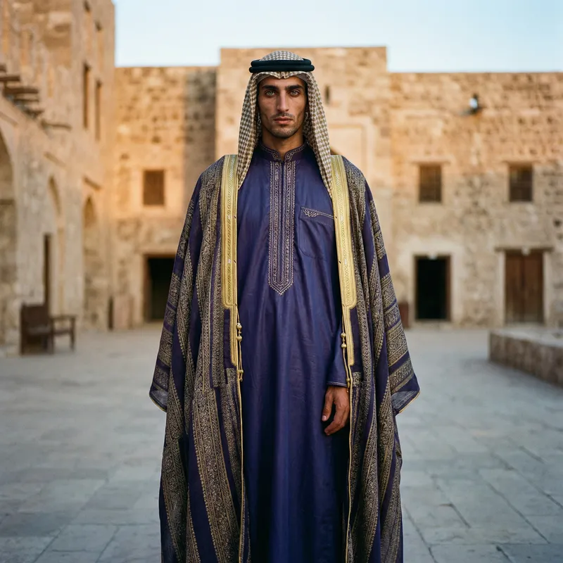 Mysterious Middle Eastern Man with Striking Green Eyes in Full Height