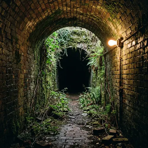 Brick Underground Tunnel with Luminescent Lighting