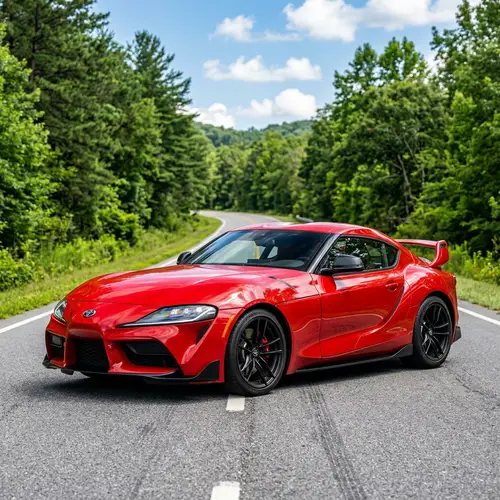 Bright Red Toyota Supra: Sleek Design, Modern Headlights