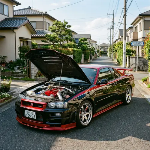 Sleek Black and Red JDM Car with Polished Rims | Suburban Street