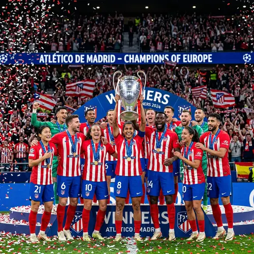 Atletico Madrid Champions League Victory | Diverse Soccer Team Celebrating Success