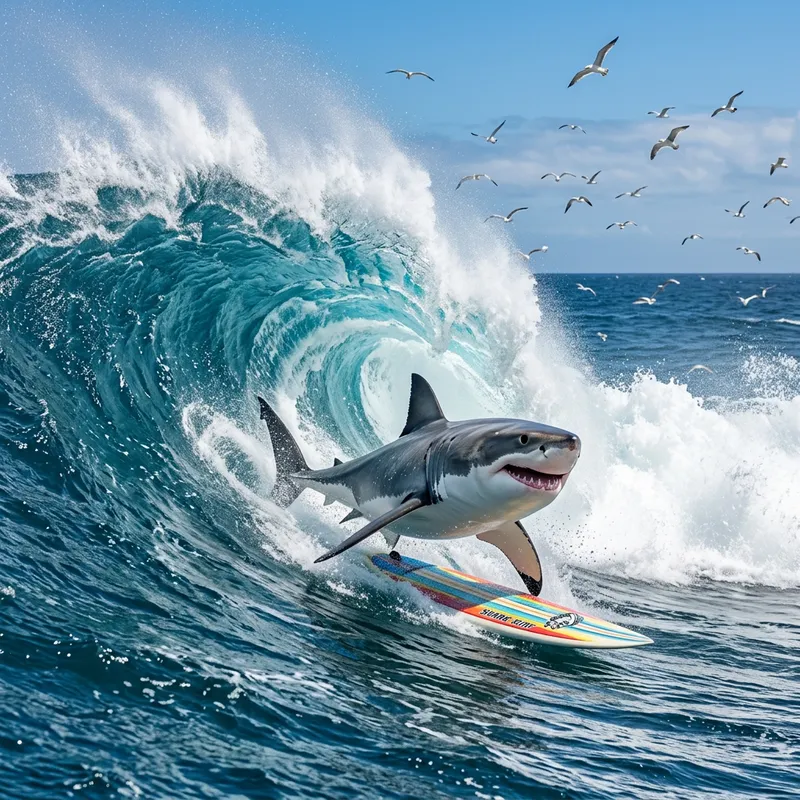 Shark Surfing: Conquering a Monstrous Wave