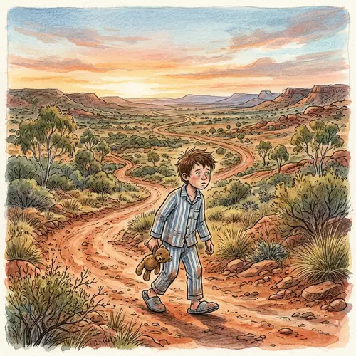 Boy in Pyjamas Lost in the Australian Outback