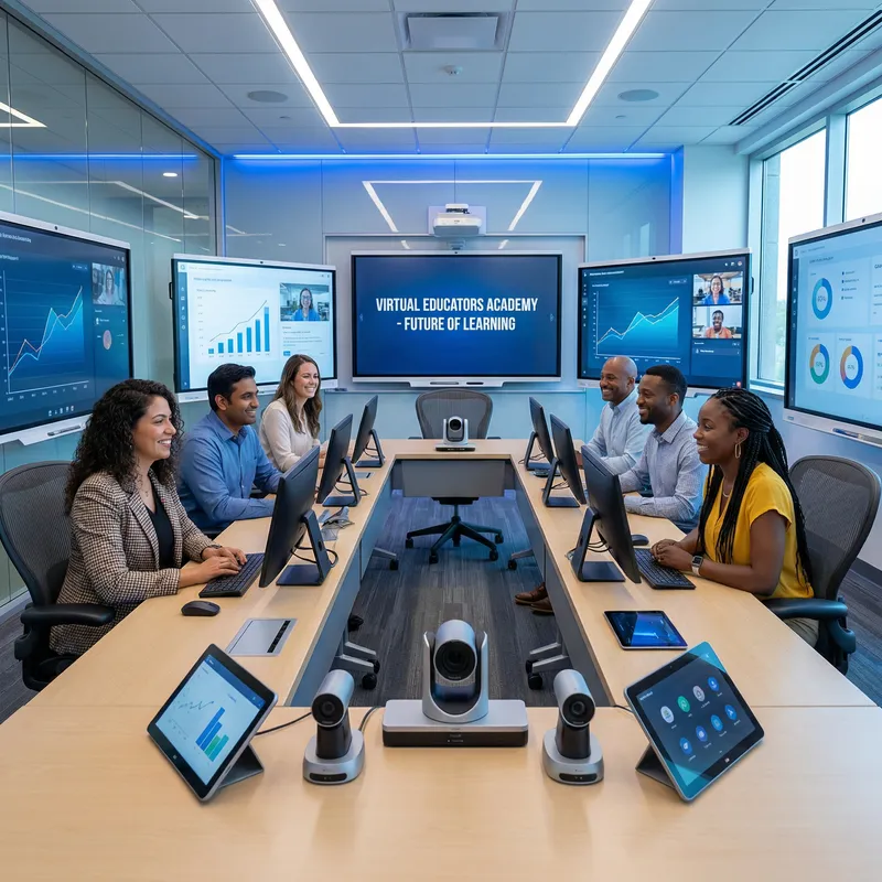 Diverse Educators Engaged in High-Tech Online Class