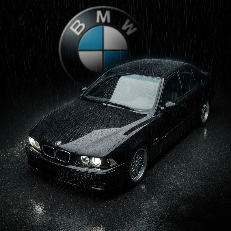 BMW M5 E39 in Rainy Black Background