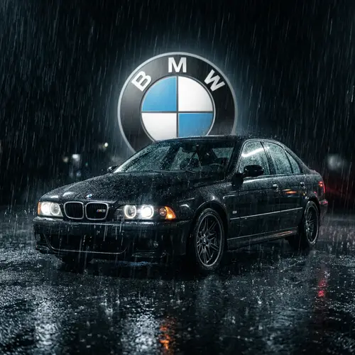 BMW M5 E39 in Rainy Black Background
