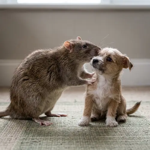 Unusual Friendship: Giant Rat with Remarkably Small Dog