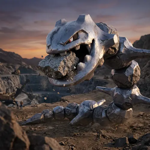 Giant Steelix Devouring a Rock