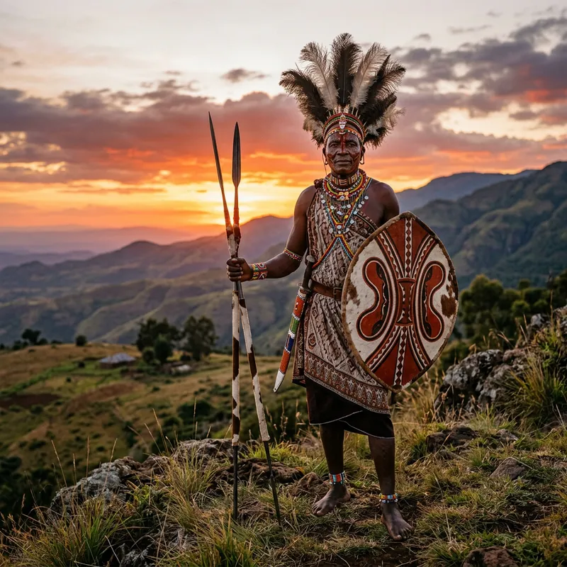 Kikuyu Warrior in Traditional Attire - Kenyan Highlands