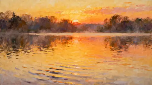 Impressionist Sunset Over Tranquil Lake Painting