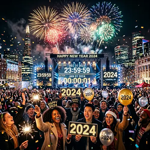 2024 New Year Celebration: Countdown Timer, Fireworks & Festive Joy