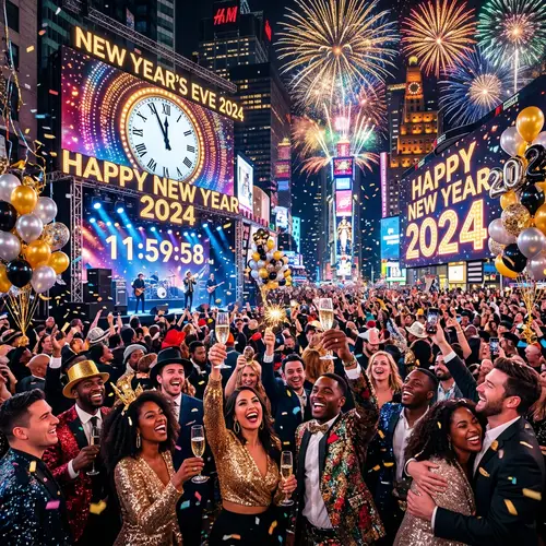 Happy New Year 2024 Countdown Celebration with Fireworks