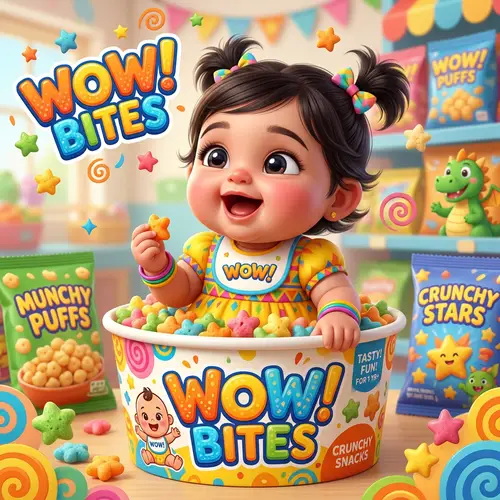 Amazed Baby & Snacks: 3D Cartoonish Delight