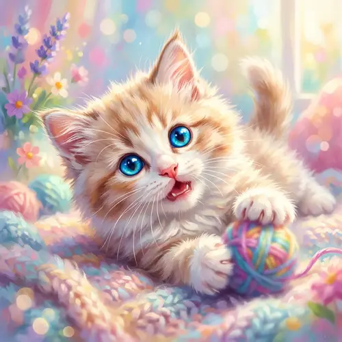 Fluffy Kitten with Bright Blue Eyes | Vibrant Colors & Soft Lighting