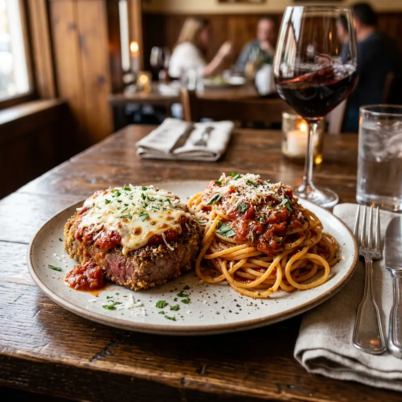 Realistic Filet Mignon Parmesan with Spaghetti