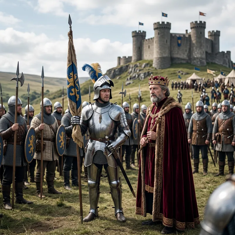 Medieval Knight with Soldiers and King - Historical Battle Scene