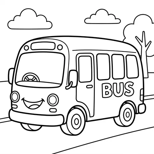 Adorable Bus Coloring Page for Kids | Simple Line Art Illustration