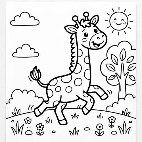 Playful Giraffe Cartoon for Coloring | Children's Illustration