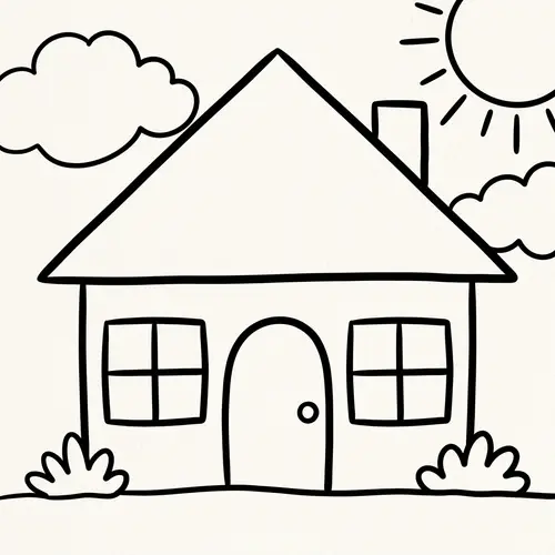 Cute House Coloring Page for 1-Year-Olds