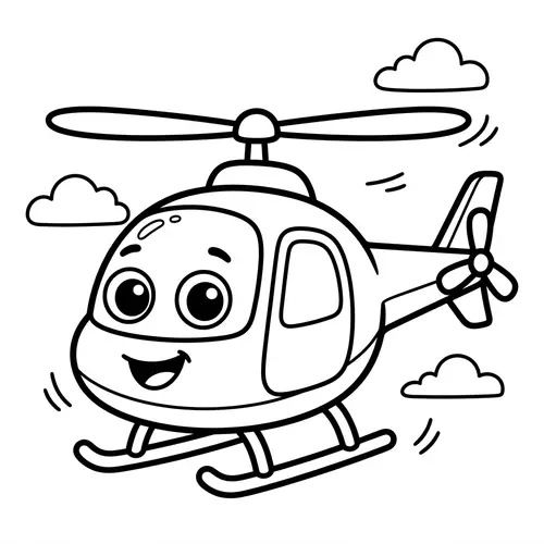 Cute Helicopter Coloring Page for Kids