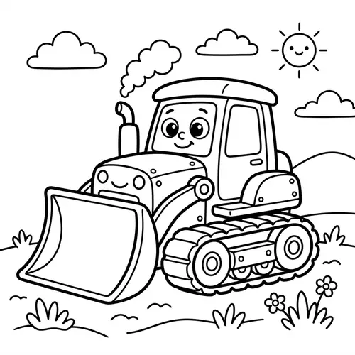 Cute Line-Art Bulldozer Coloring Page for Kids