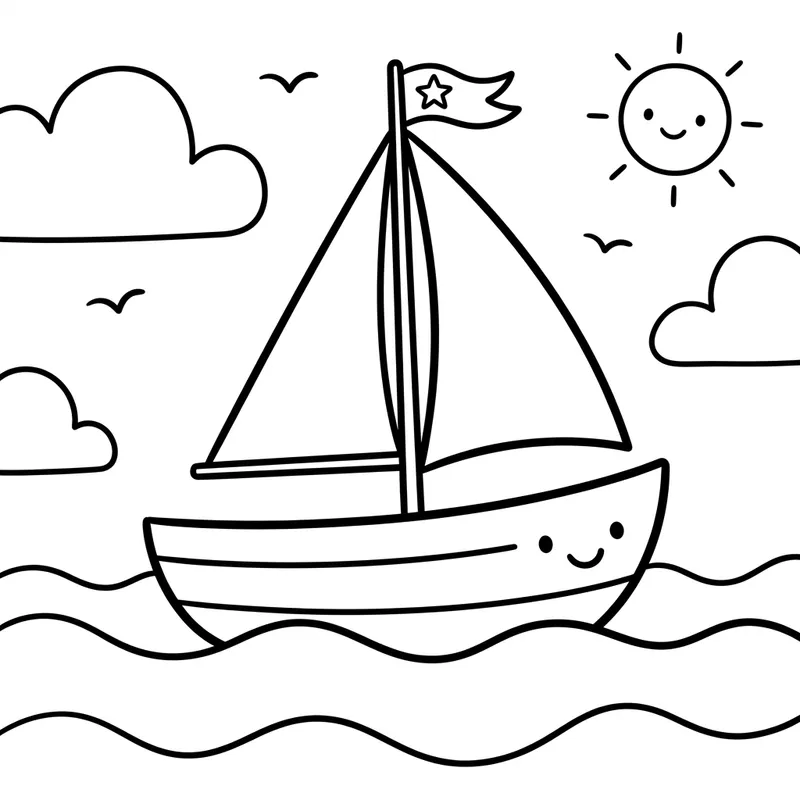 Adorable Boat Coloring Page for Toddlers