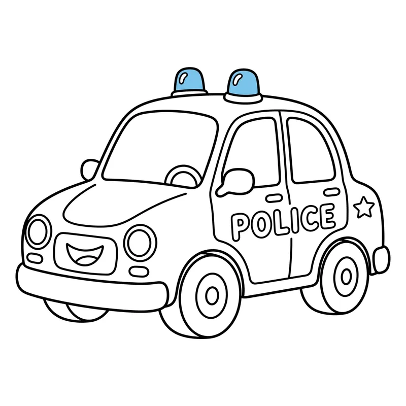 Adorable Line-Art Police Car for Kids Coloring
