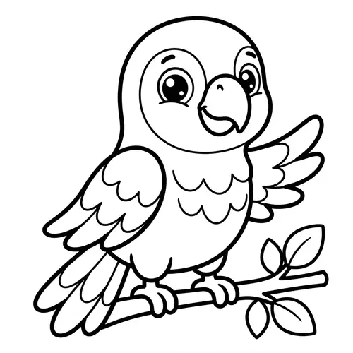 Cute Playful Parrot Coloring Page for Kids