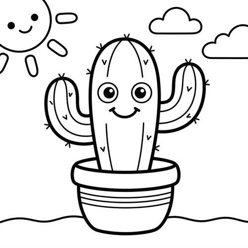 Simple Cactus Coloring Page for 2-Year-Olds