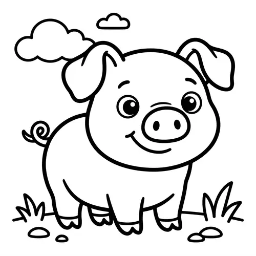 Cute Piglet Line Art for Kids to Color