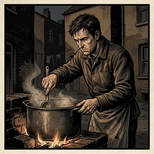 Artistic Outdoor Cooking Scene in Graphic Novel Style