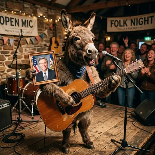 Donkey Playing Guitar with Politician Picture | Unique Performance