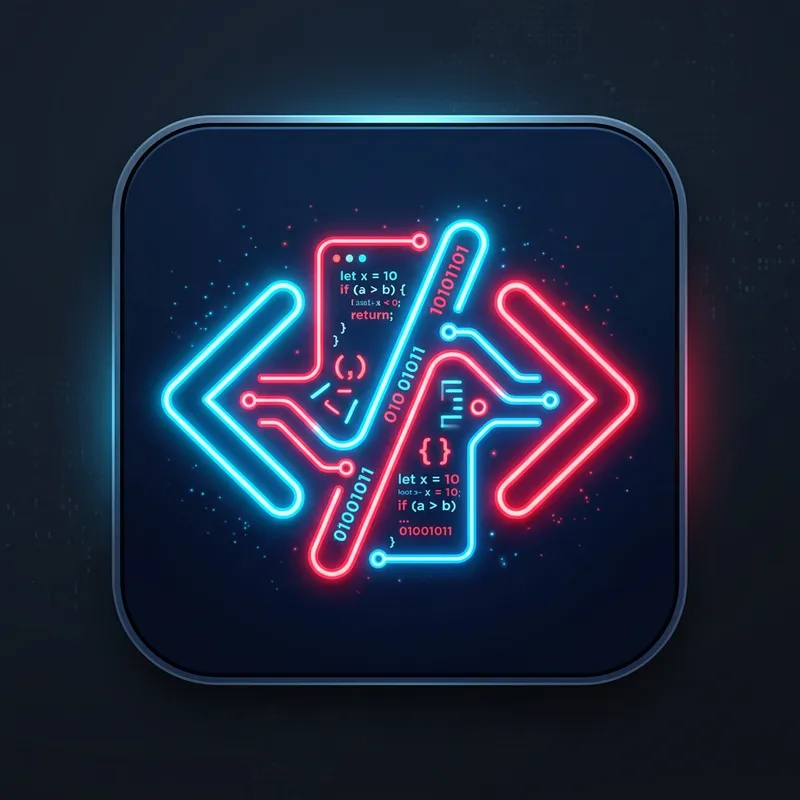 Neon Red & Blue Coding Icon Design Neon Red & Blue Coding Icon Design
