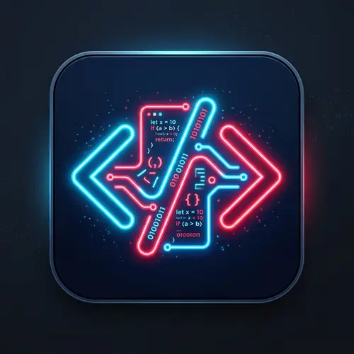Neon Red & Blue Coding Icon Design