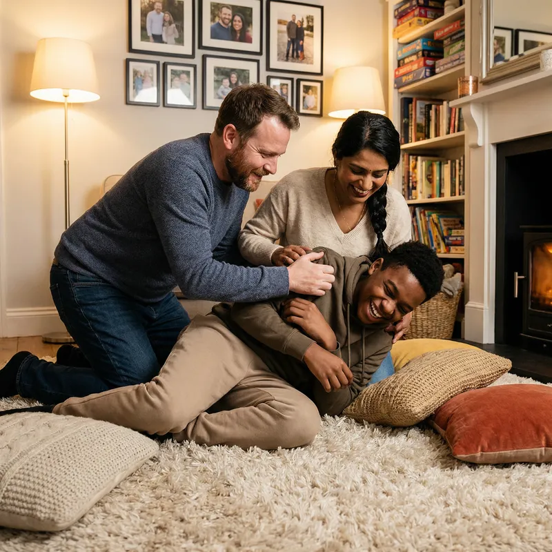 Heartwarming Family Tickle Moment: Parents Playfully Tickling Teen Son