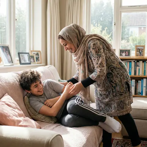 Middle-Eastern Mother Tickles Teen Son | Family Joy