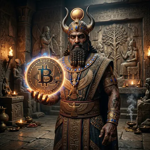 Anunnaki Holding a Bitcoin - Crypto Concept Art